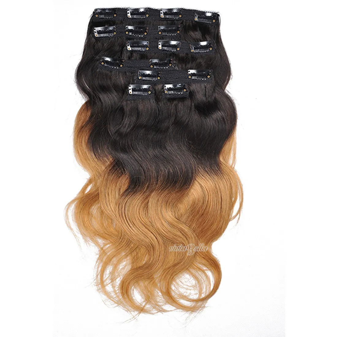 Ombre Dark Brown With Copper Red Clip-in Body Wave Virgin Human Hair Extension