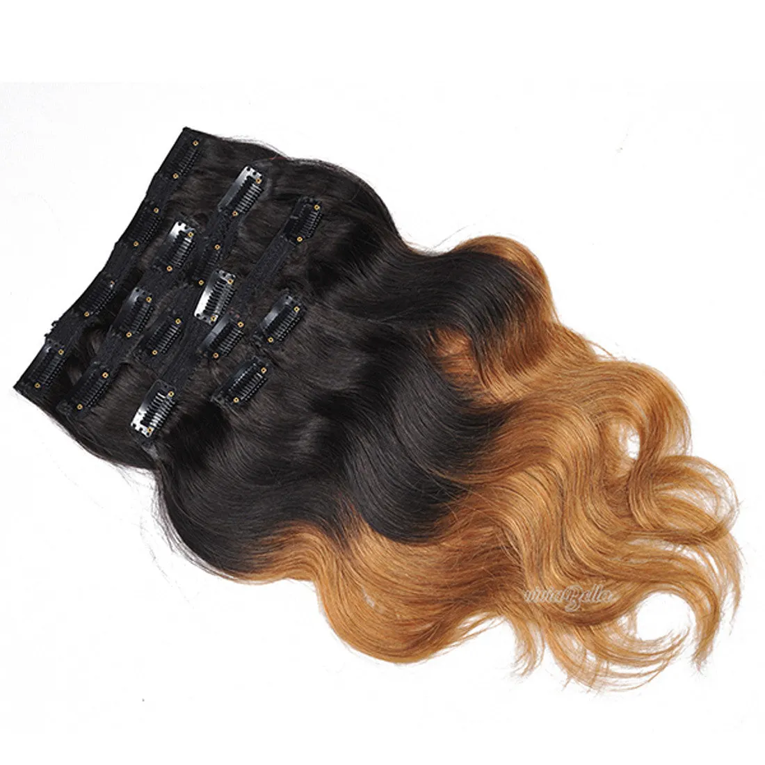 Ombre Dark Brown With Copper Red Clip-in Body Wave Virgin Human Hair Extension