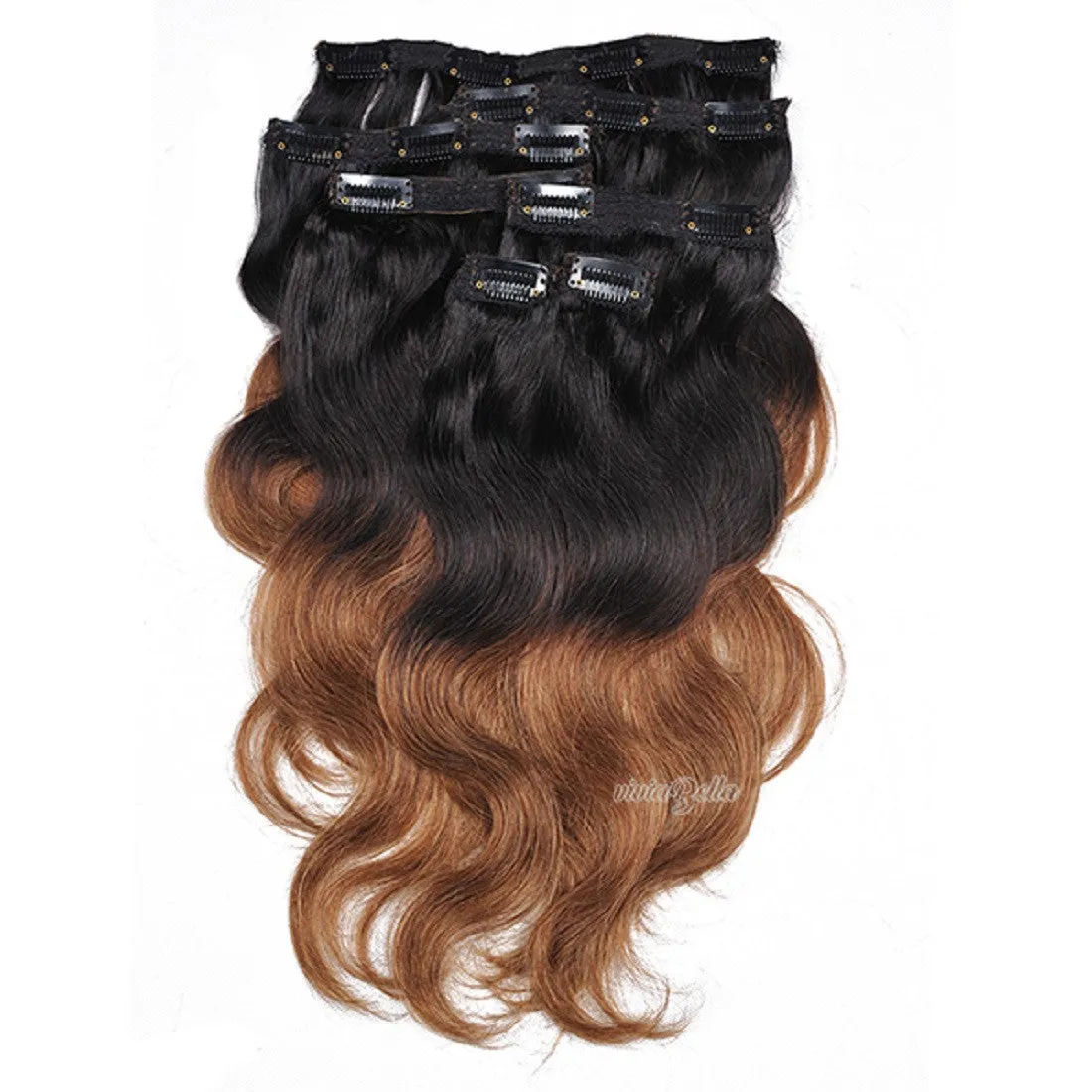 Ombre Dark Brown With Copper Red Clip-in Body Wave Virgin Human Hair Extension
