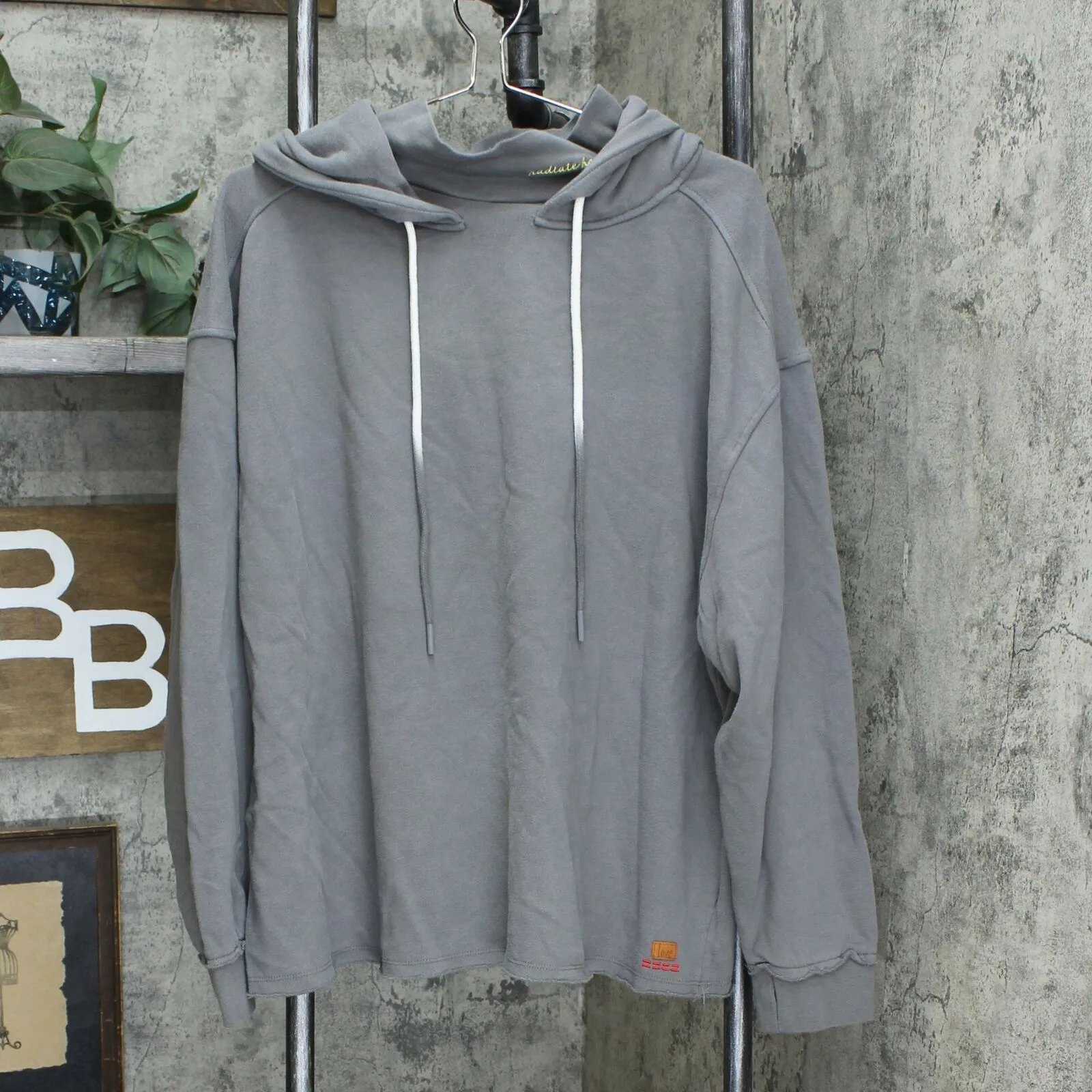 Peace Love World Plus Size Mock Neck Hoodie With Dip Dye Cords