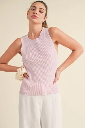 Pink Ribbed Round Neck Knit Tank