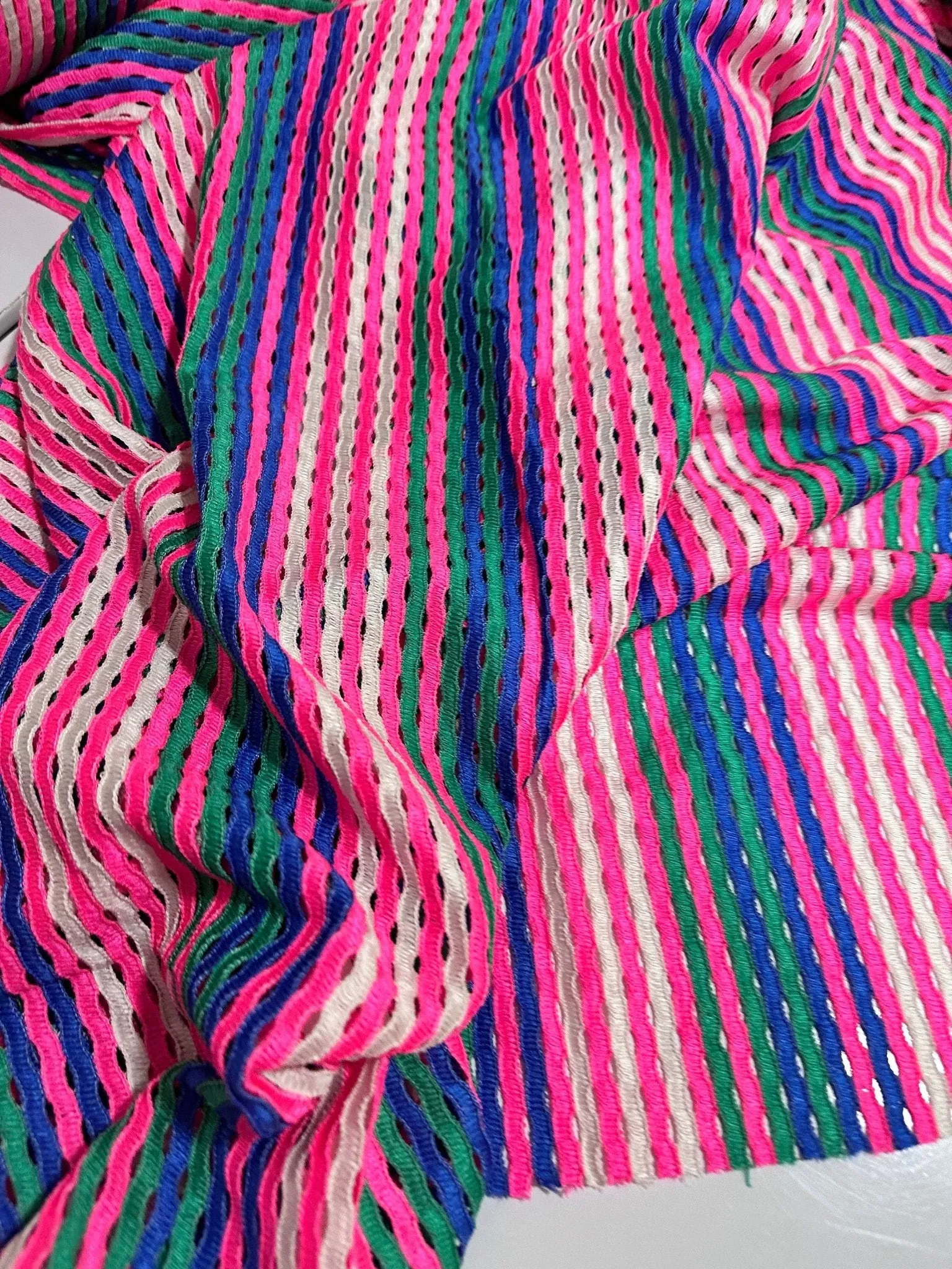 Pink Striped Knit Jersey Fabric - Soft Mesh Material for Crafts and Apparel