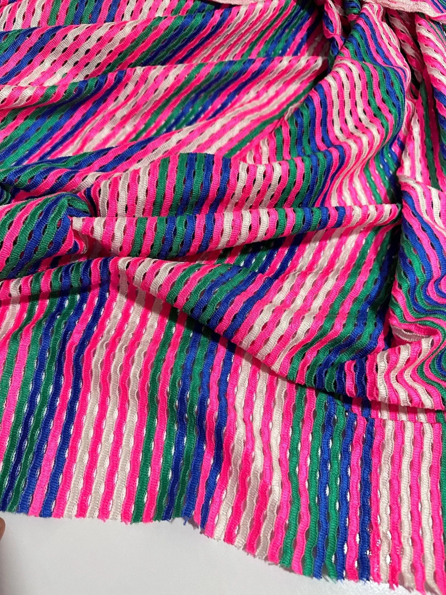 Pink Striped Knit Jersey Fabric - Soft Mesh Material for Crafts and Apparel