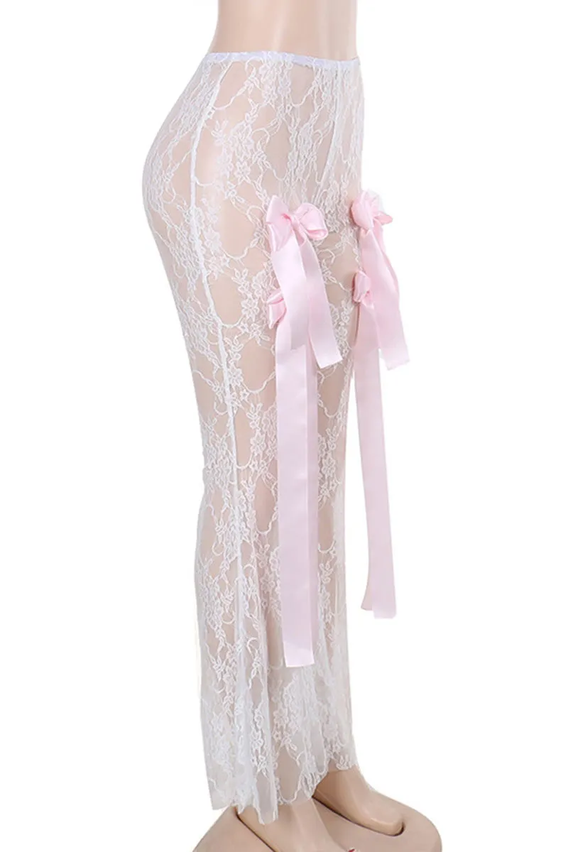 PK722 Lace See-Through Bow Tie Pants
