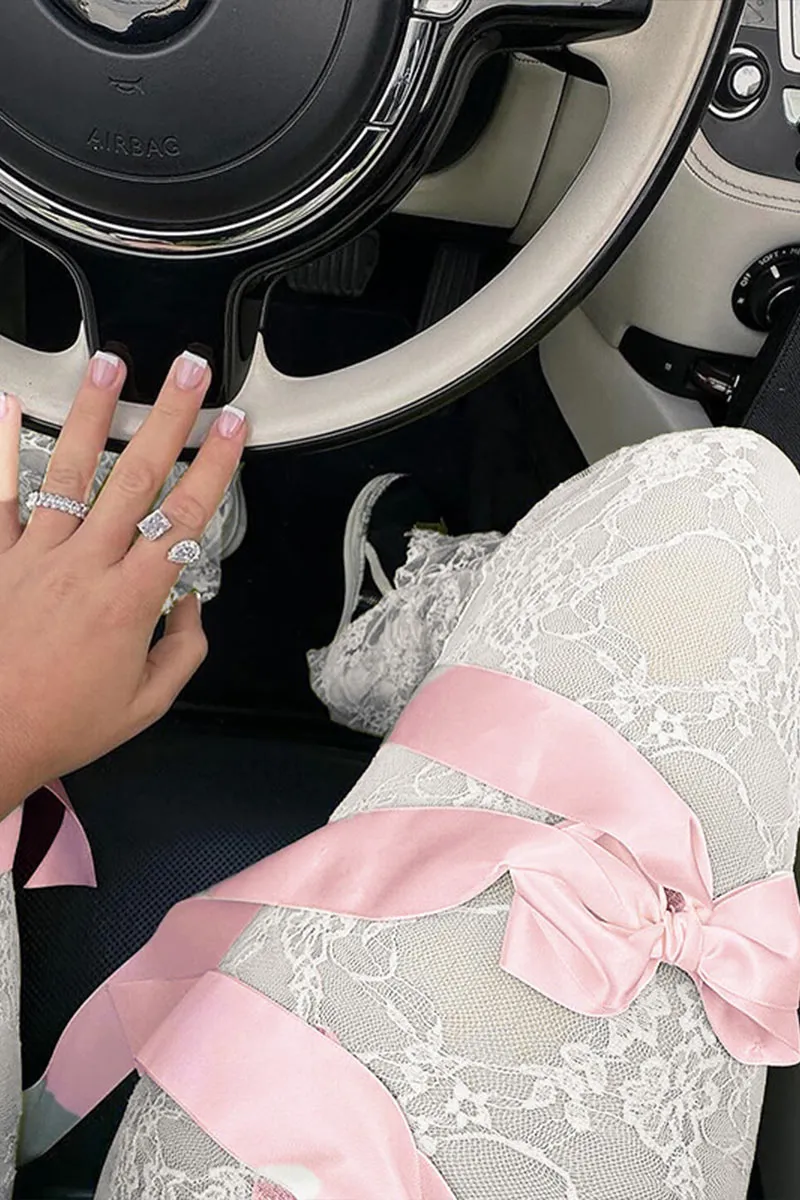 PK722 Lace See-Through Bow Tie Pants