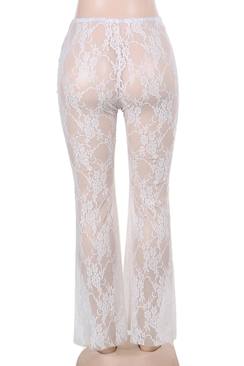 PK722 Lace See-Through Bow Tie Pants
