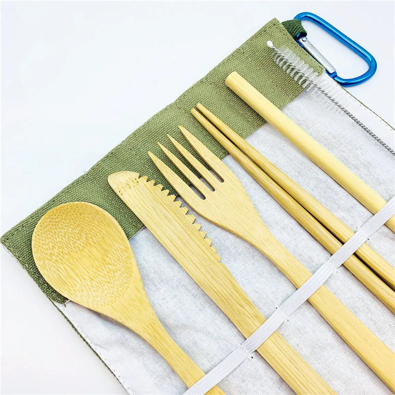 Portable Eco Friendly 7 Pieces Bamboo Cutlery Set