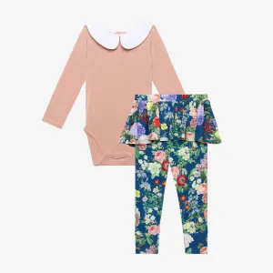 Posh Peanut Carmen L/S Peterpan Collar Bodysuit & Skirted Legging Set