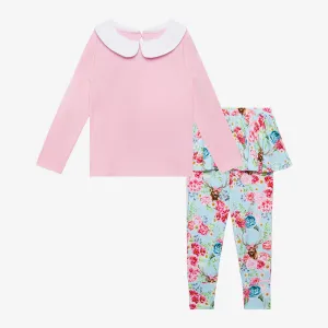 Posh Peanut Fawn L/S Peterpan Collar T-Shirt & Skirted Legging Set