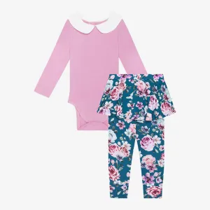 Posh Peanut Keisha L/S Peterpan Collar Bodysuit & Skirted Legging Set