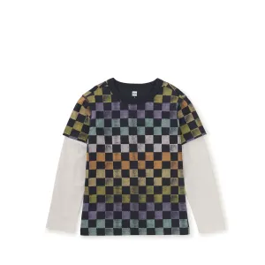 Printed Layered Sleeve Tee - Checkerboard