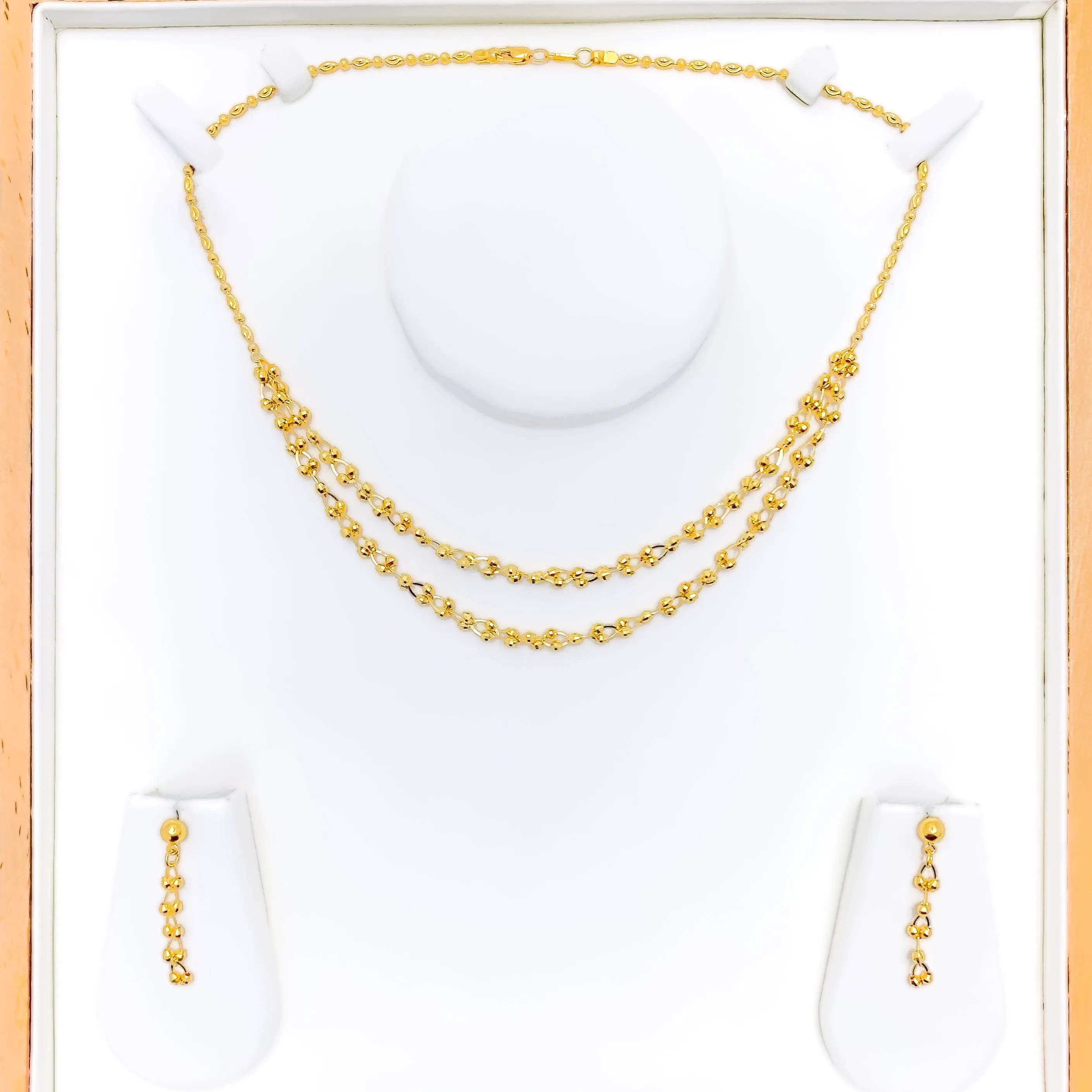 Reflective Interlinked Dual Layered 22K Gold Necklace Set