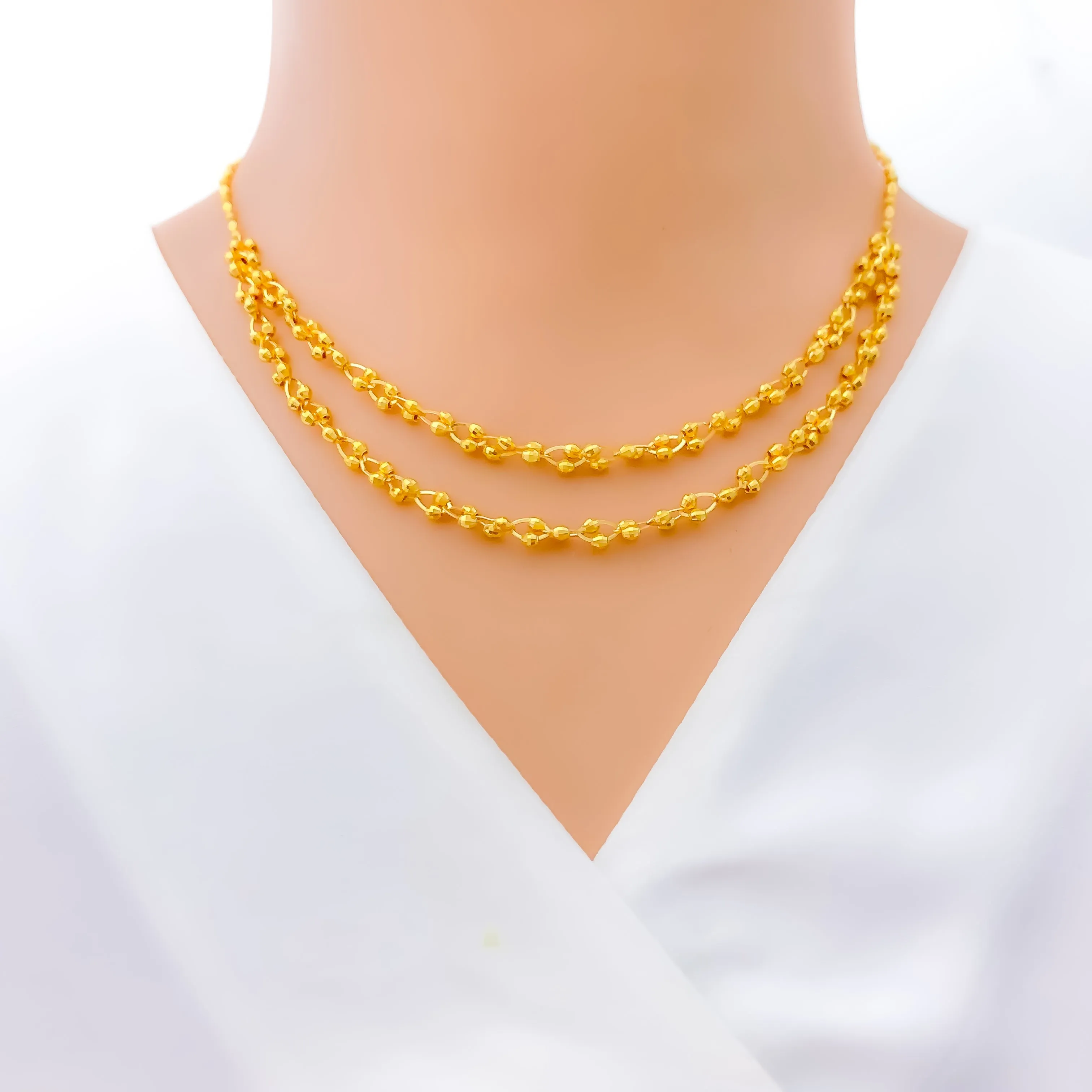 Reflective Interlinked Dual Layered 22K Gold Necklace Set