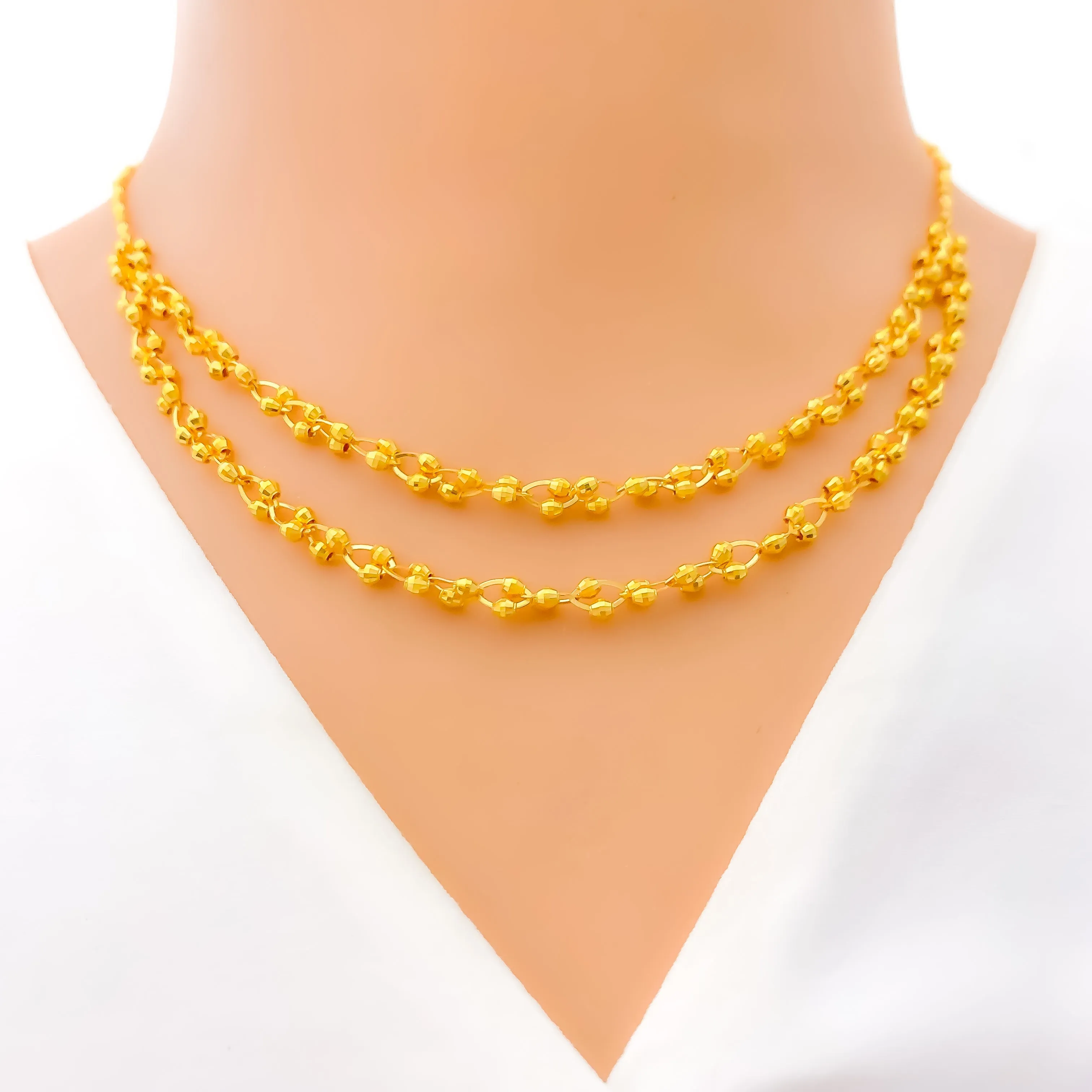 Reflective Interlinked Dual Layered 22K Gold Necklace Set