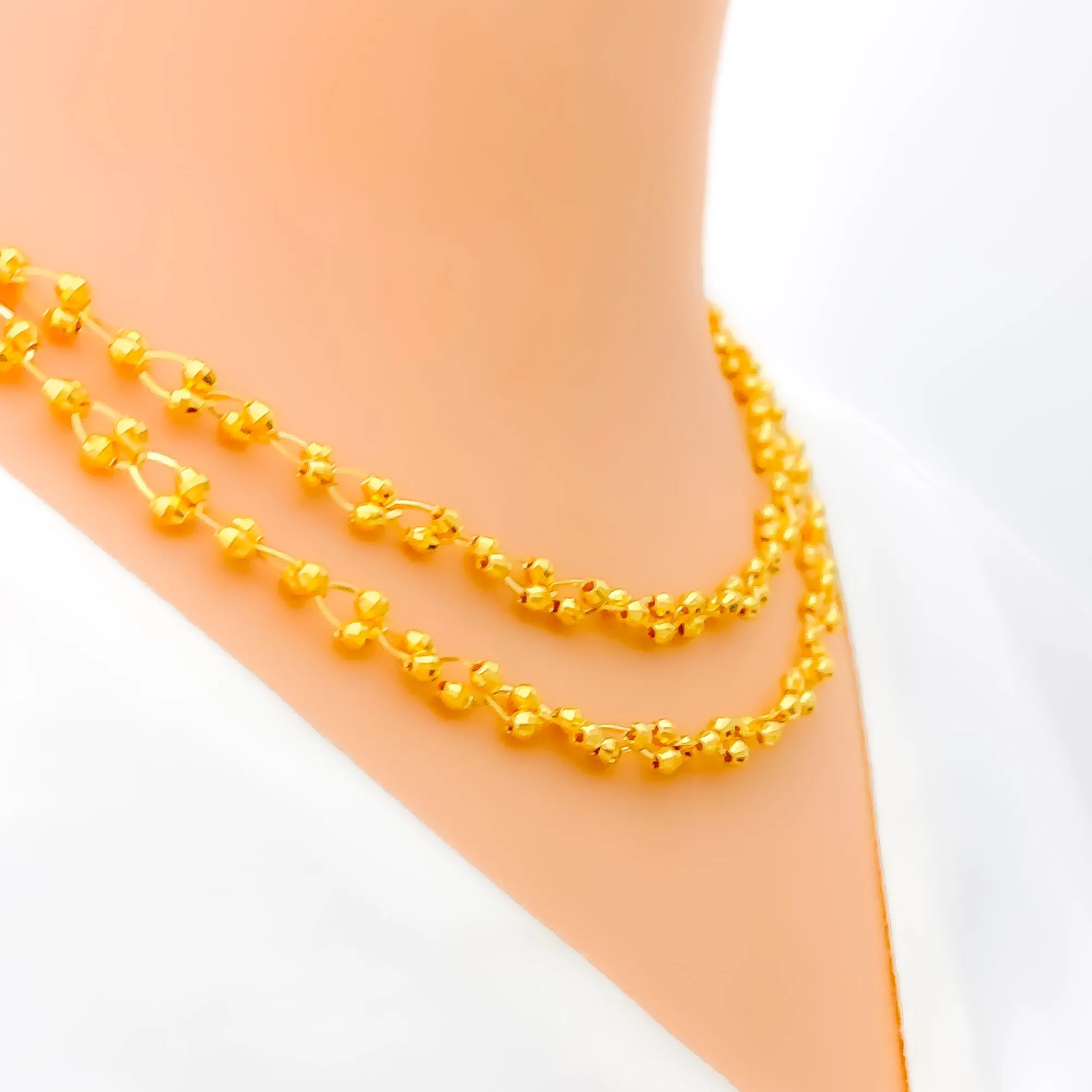 Reflective Interlinked Dual Layered 22K Gold Necklace Set