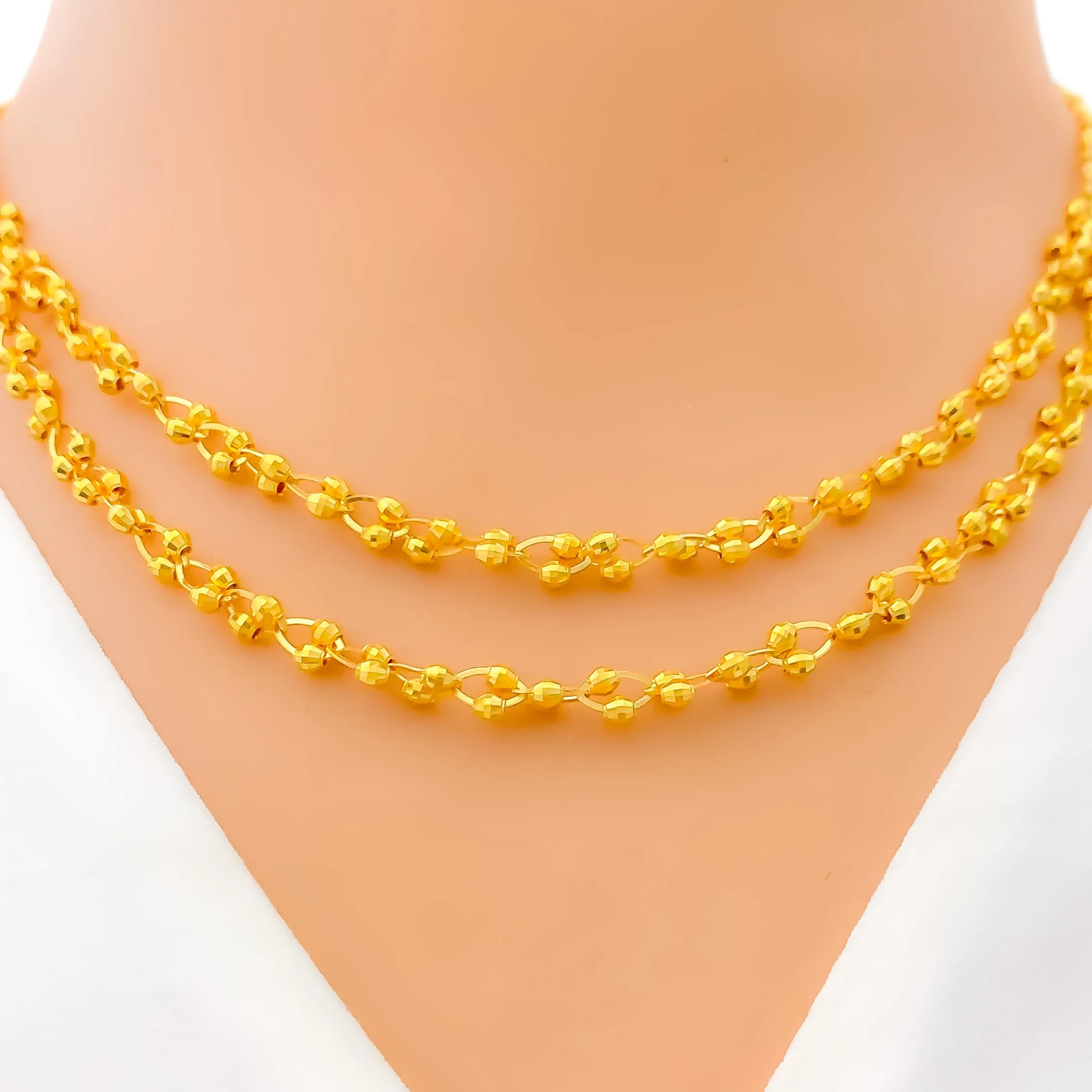 Reflective Interlinked Dual Layered 22K Gold Necklace Set