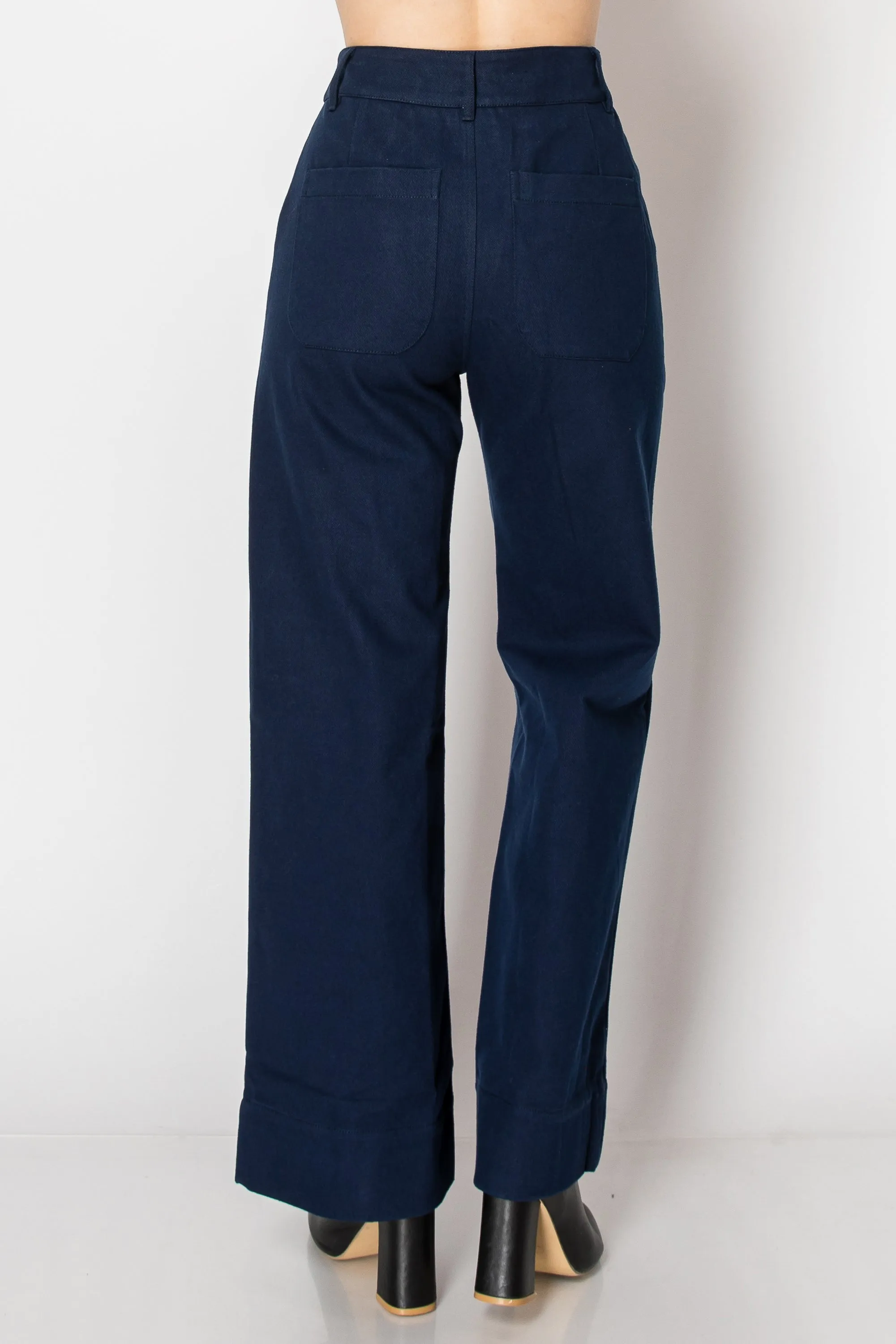 Riverside Wide Leg Cotton Trousers In Navy