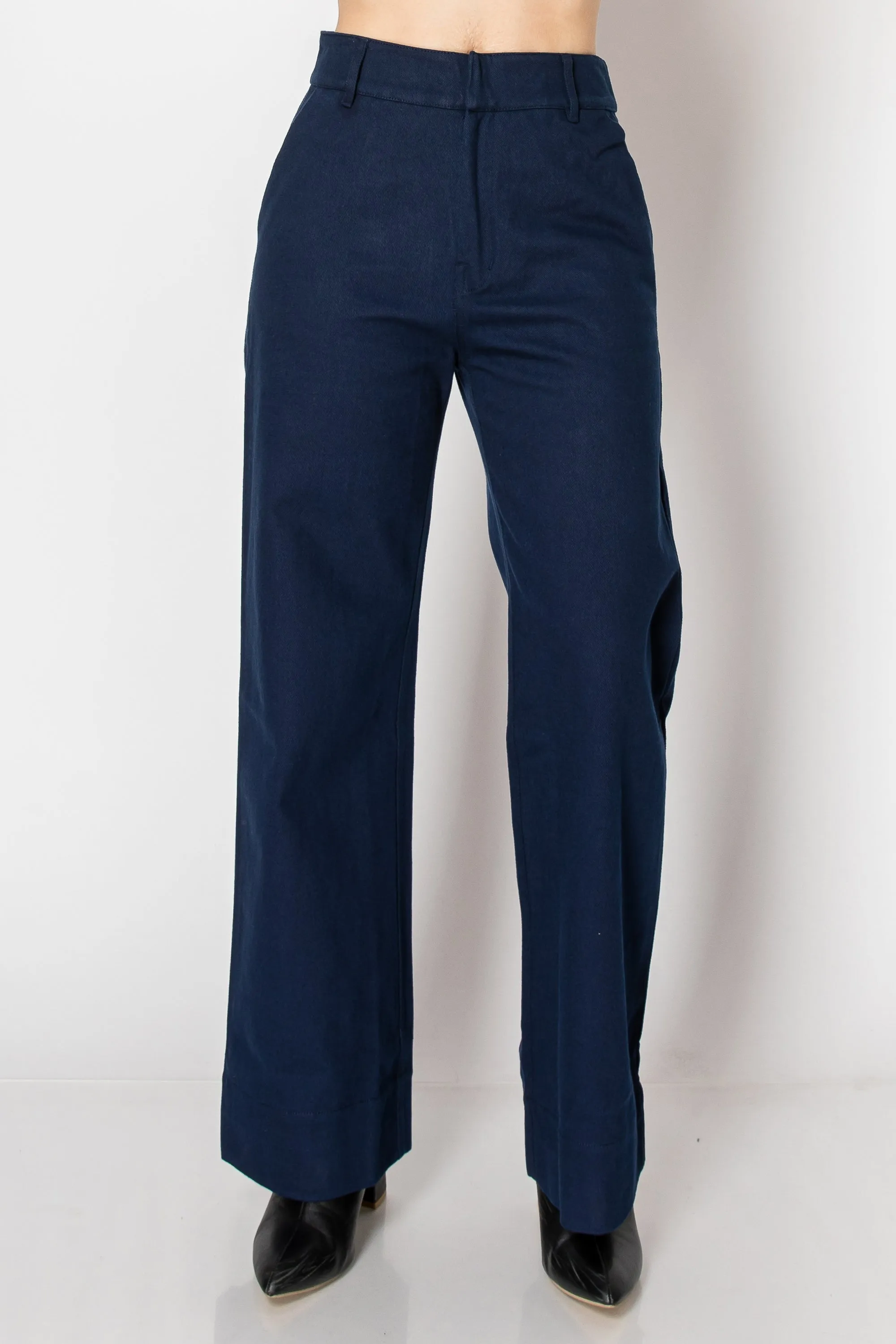 Riverside Wide Leg Cotton Trousers In Navy