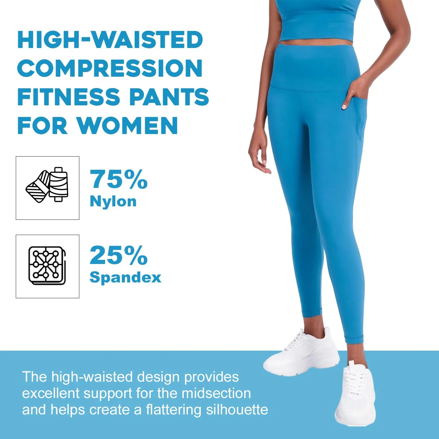 ROAM LOUD Yanta Workout Leggings | Green S | Women's High Waisted Compression Leggings with Pockets
