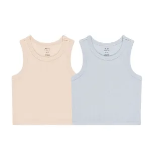 Rylee and Cru Ribbed Tank Set || Shell, Light Blue