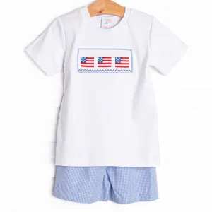 Salute The Flag Smocked Short Set, Blue