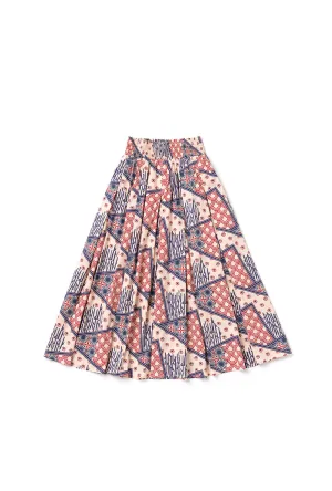 SAMPLE - Smocked Waist MIDI Skirt - Indigo Circles