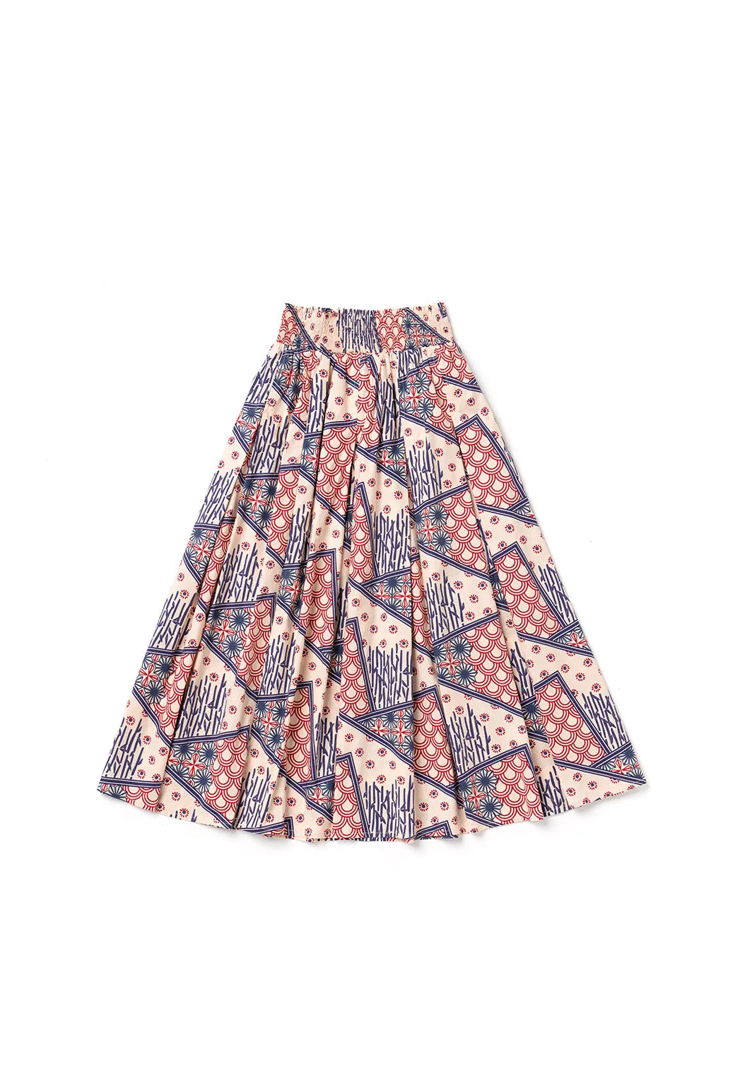SAMPLE - Smocked Waist MIDI Skirt - Indigo Circles