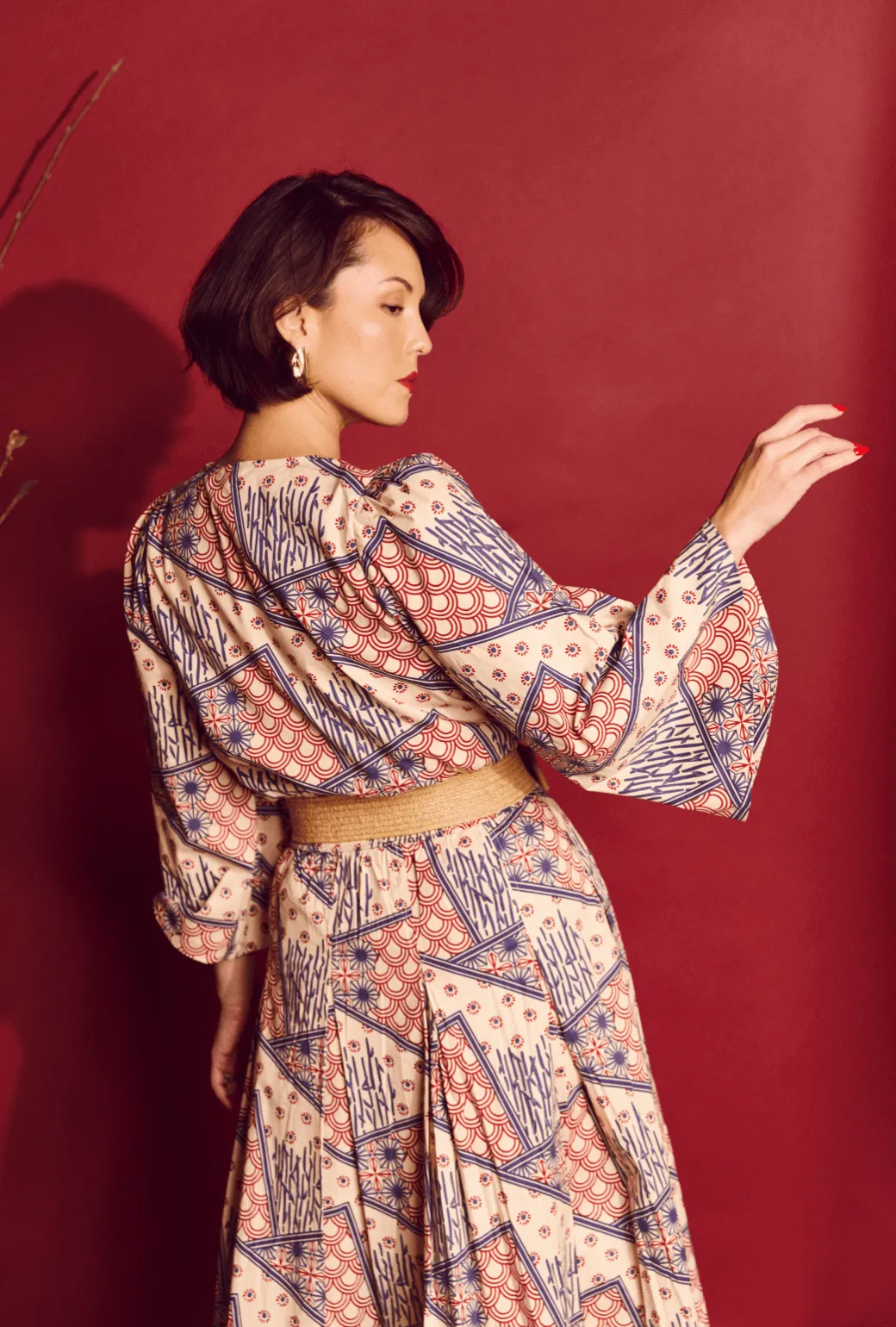SAMPLE - Smocked Waist MIDI Skirt - Indigo Circles