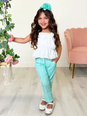 Sassy Mint Jacquard Pants by Kids Couture
