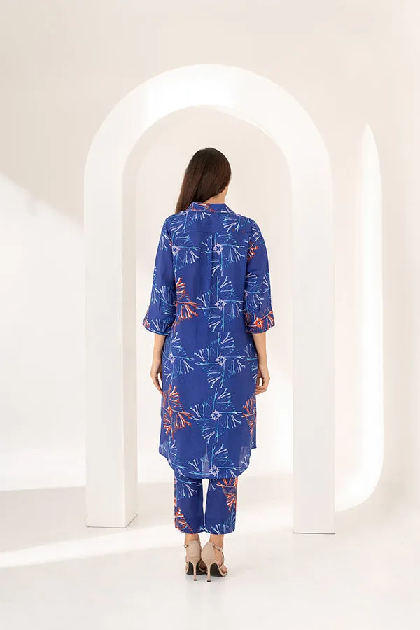Savoy Blue Floral Print Kurta Set