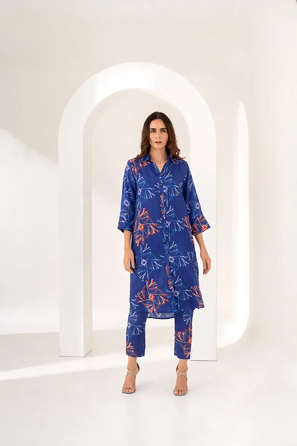 Savoy Blue Floral Print Kurta Set