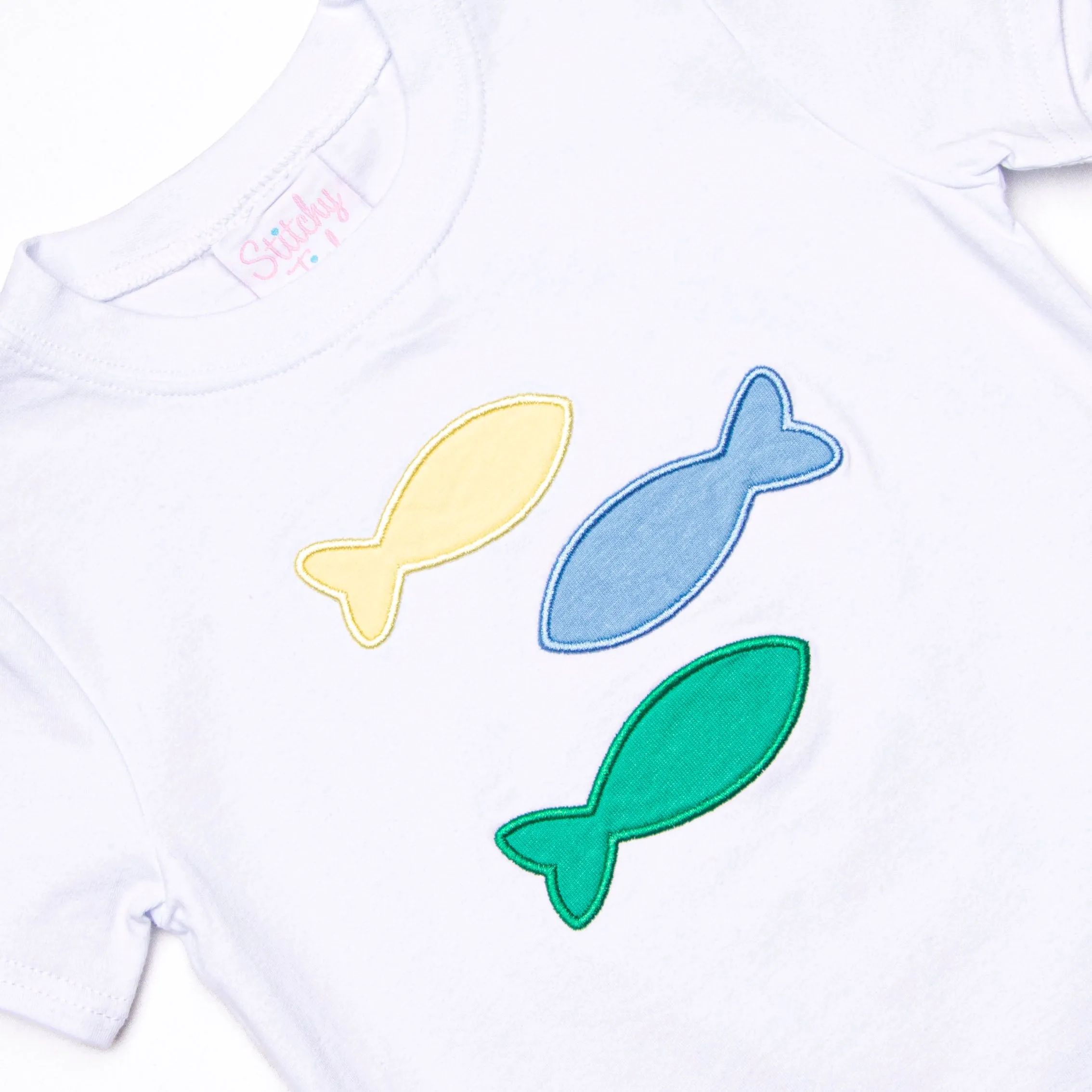 School of Fish Applique Short Set, Blue