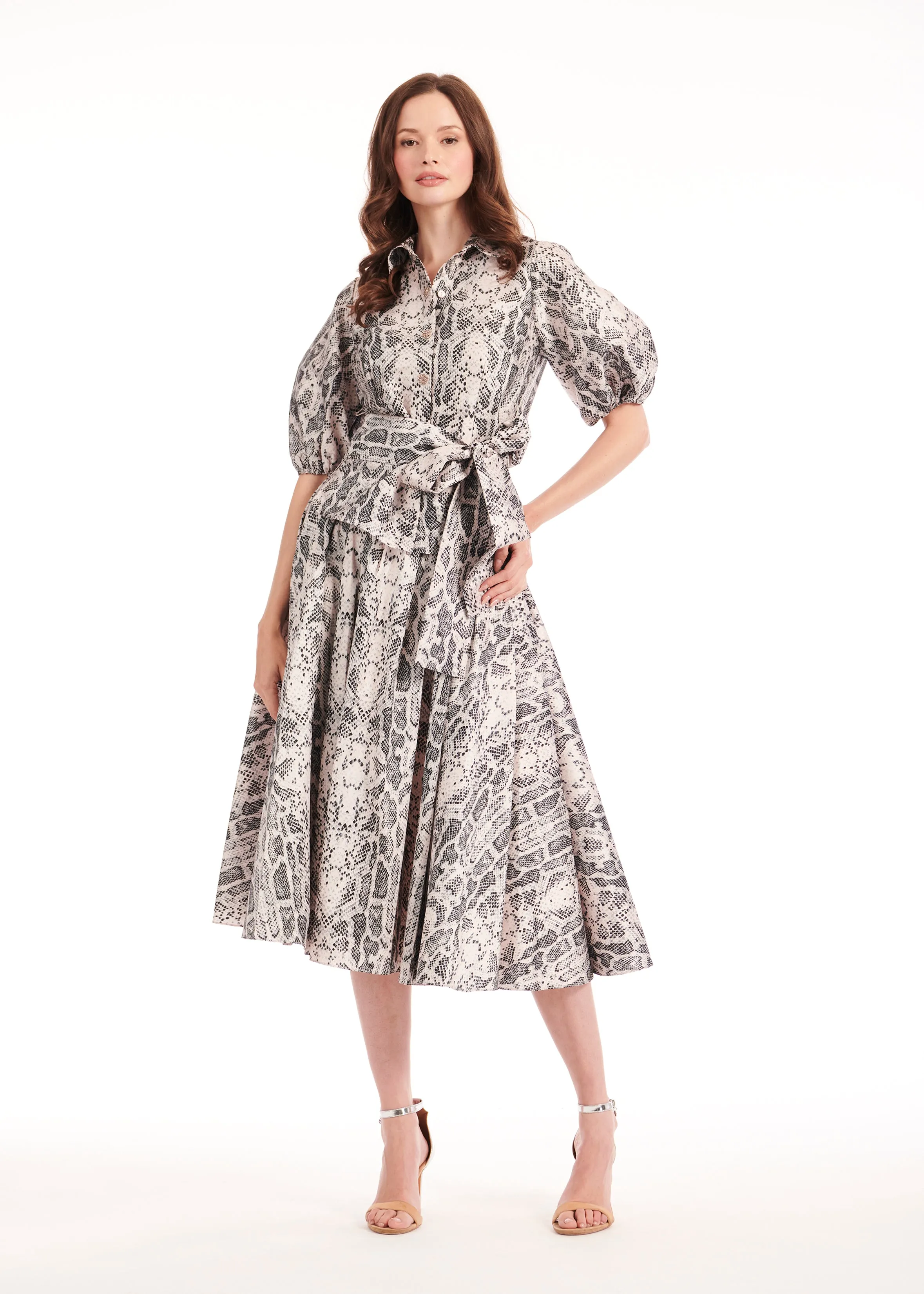 SNAKE TAFFETA PUFF SLEEVE BLOUSE