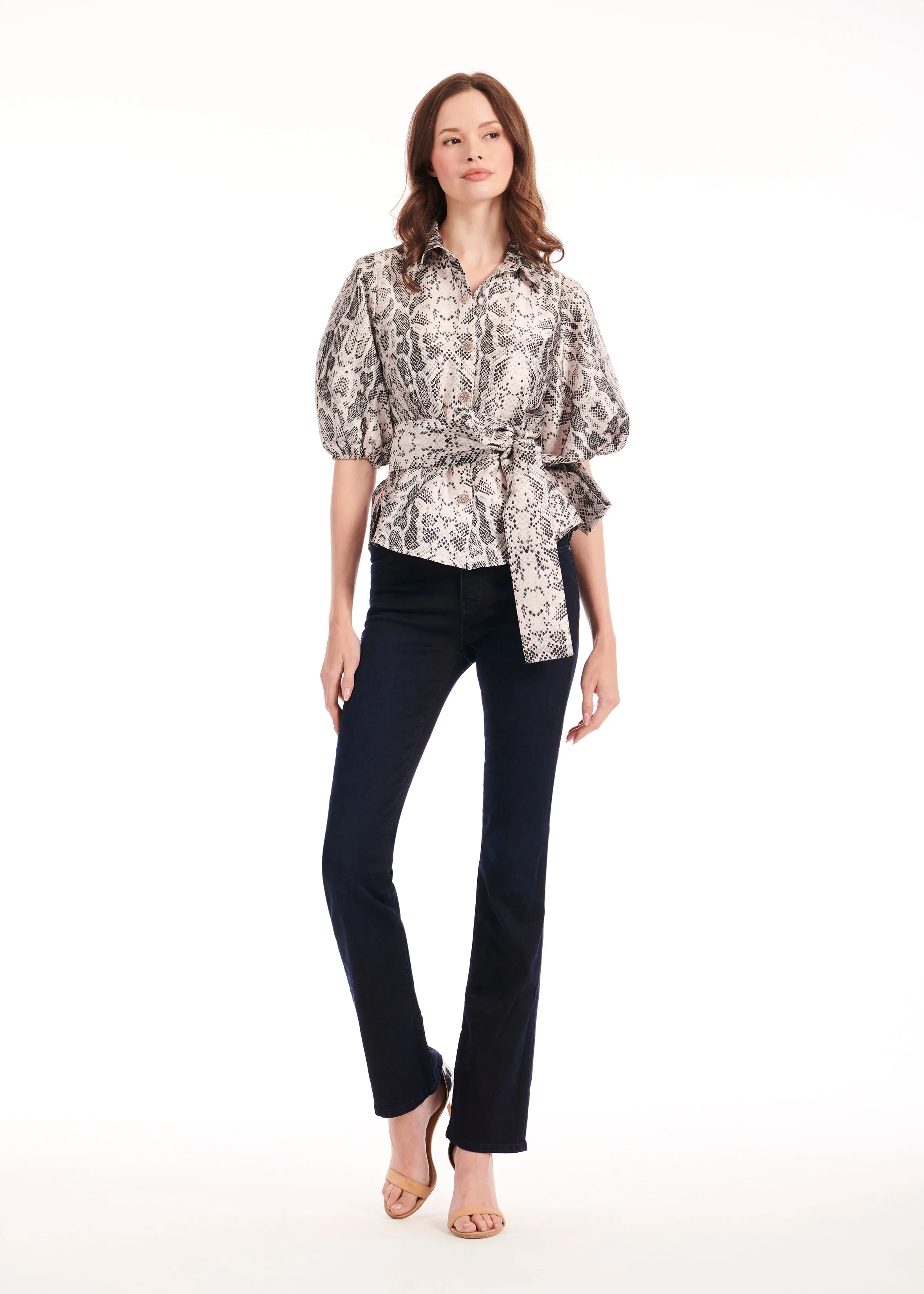 SNAKE TAFFETA PUFF SLEEVE BLOUSE
