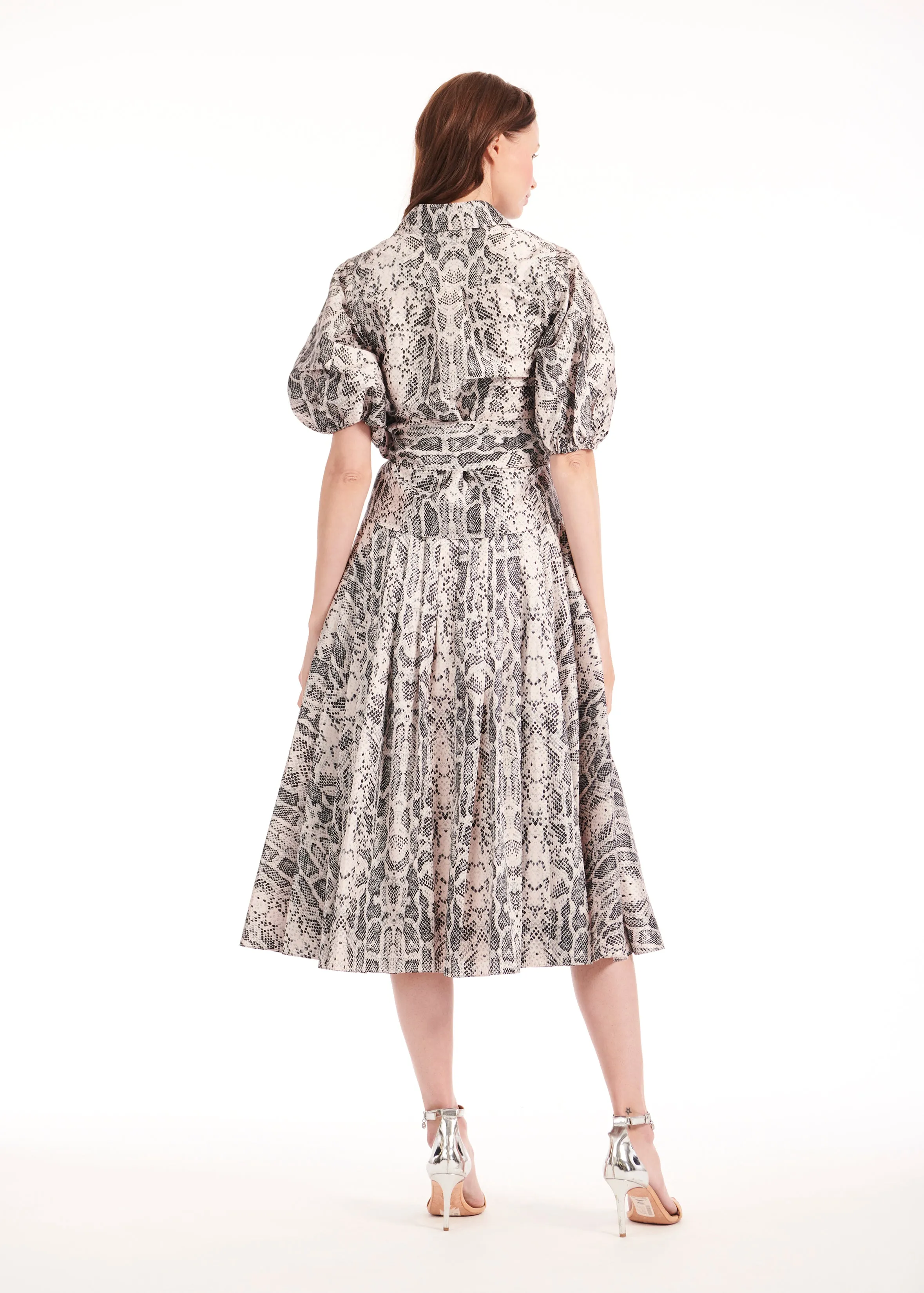 SNAKE TAFFETA PUFF SLEEVE BLOUSE