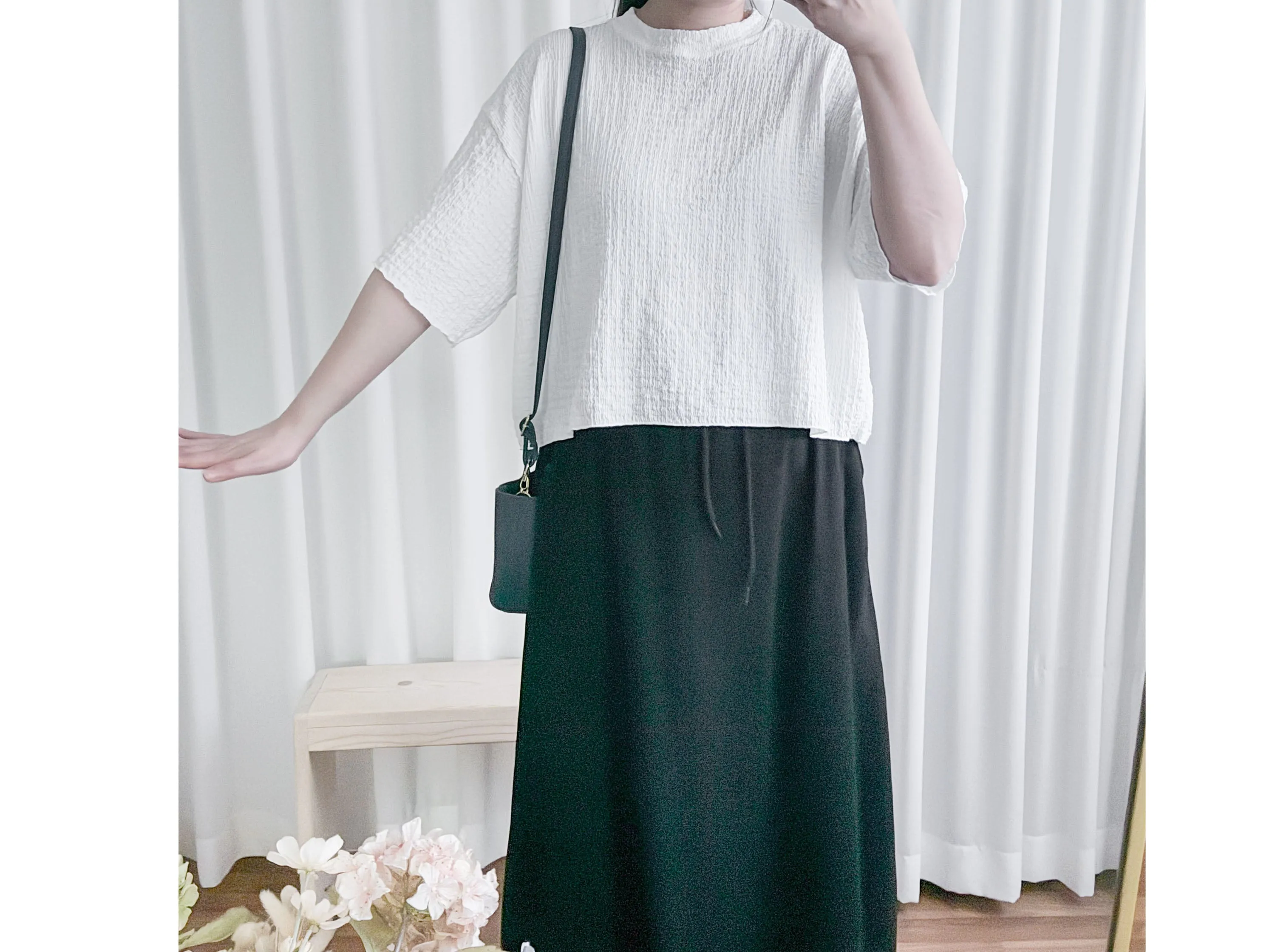 Soft Cotton Dress 側斜線設計口袋舒適棉半裙/ SK8877