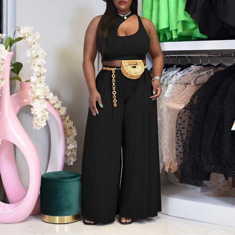 Solid Sleeveless Cut Out Tube Top & Pants Set