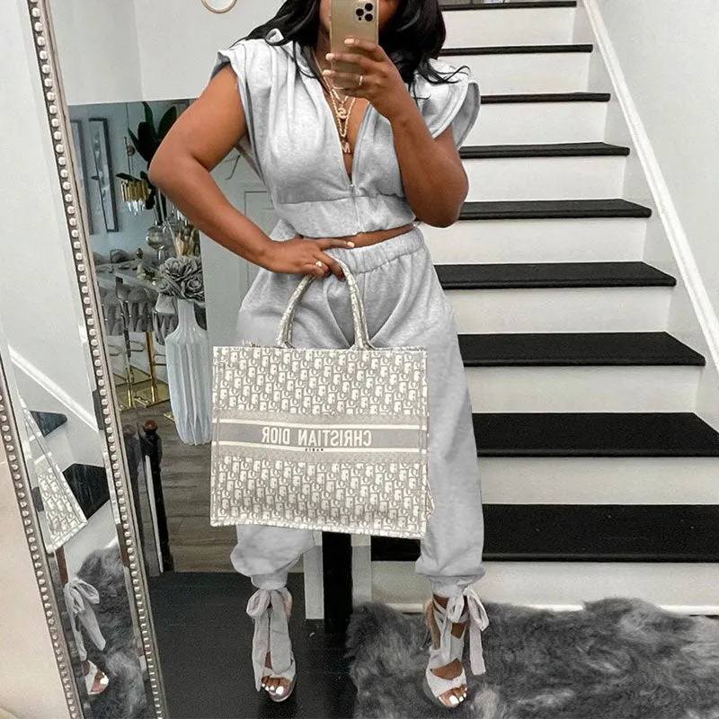 Solid Sleeveless Hoodie Top & Pants Set