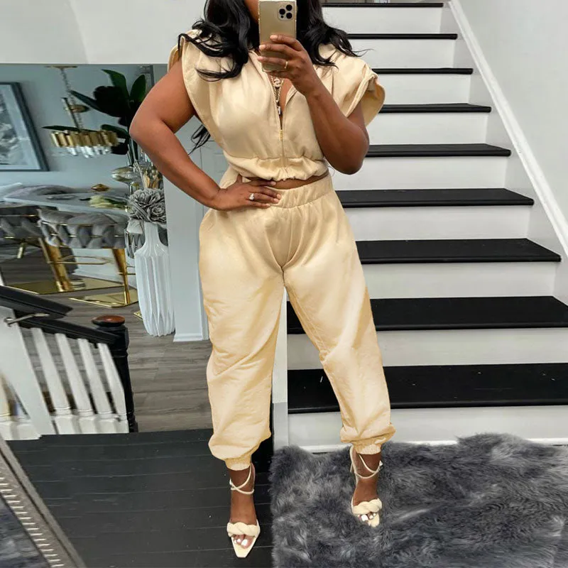 Solid Sleeveless Hoodie Top & Pants Set