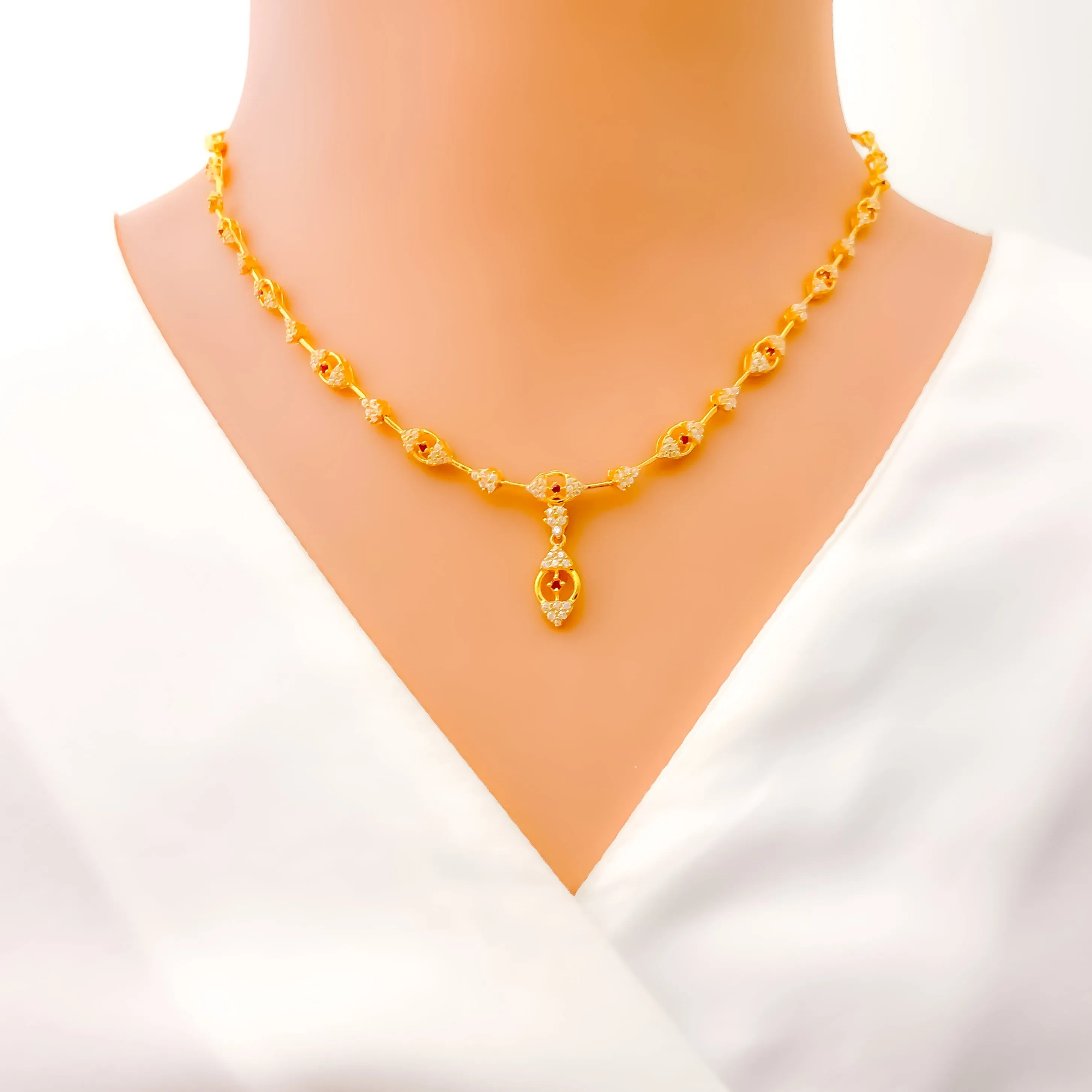 Special Embellished Marquise 22k Gold CZ Necklace Set