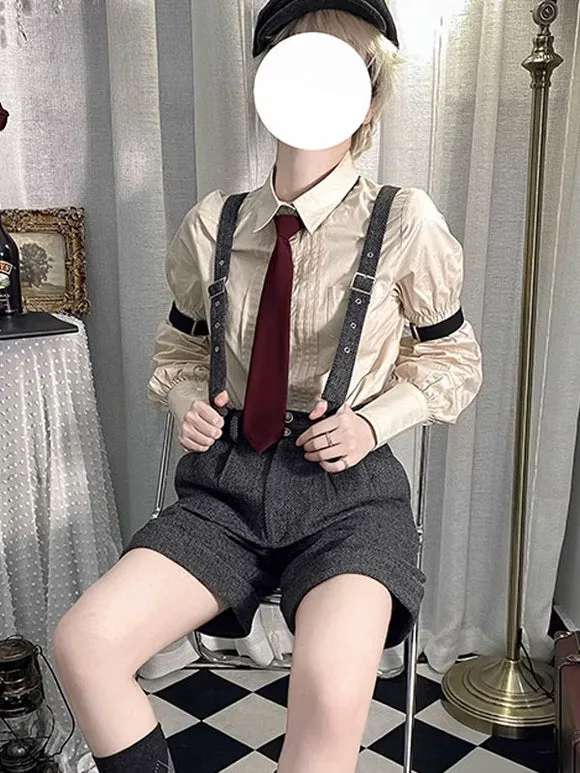 Steampunk Ouji Lolita Outfits Gray Sleeveless Pants Overcoat