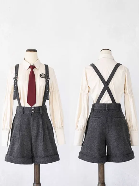 Steampunk Ouji Lolita Outfits Gray Sleeveless Pants Overcoat