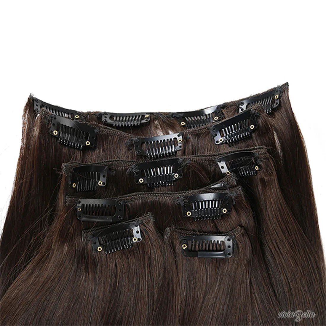 Straight Clip-in Ombre Dark Brown With Copper Red Virgin Human Hair Extension