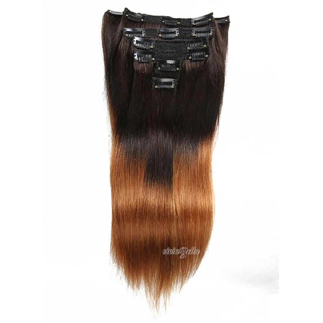 Straight Clip-in Ombre Dark Brown With Copper Red Virgin Human Hair Extension