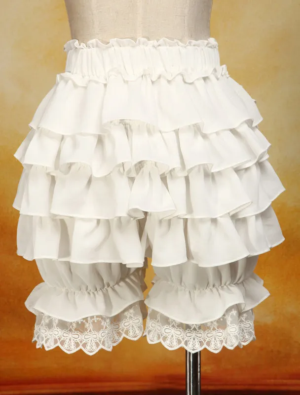 Sweet Lolita Bloomers White Cotton Lace Trim Ruffles