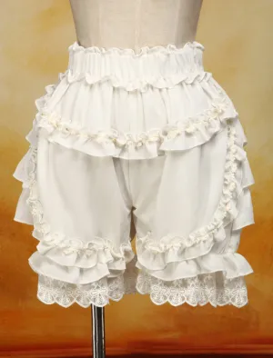 Sweet Lolita Bloomers White Cotton Lace Trim Ruffles