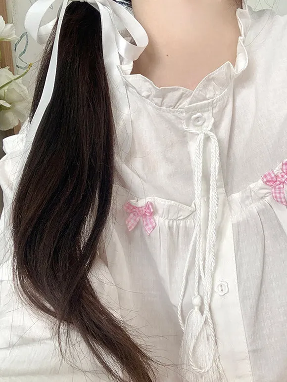 Sweet Lolita Outfits Pink Ruffles Bows Long Sleeves Top Skirt