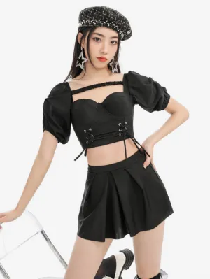 Sweet Lolita Outfits Purple Lace Up Short Sleeves Top Pants