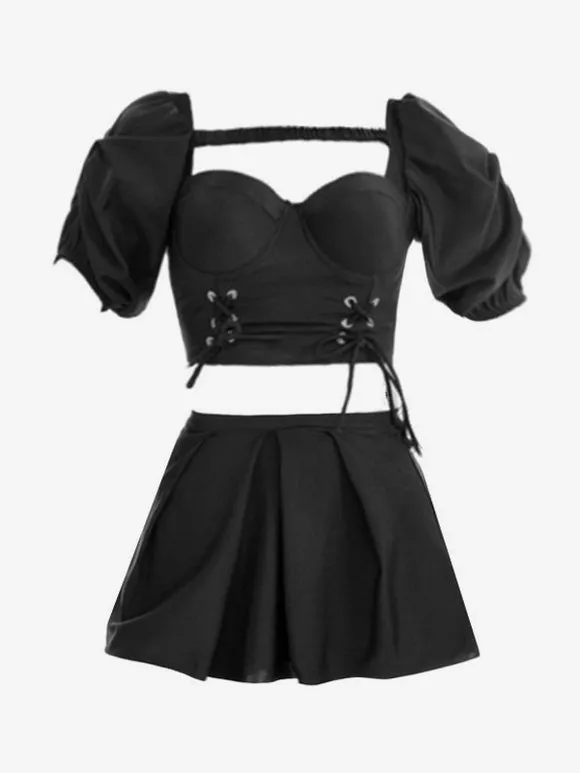 Sweet Lolita Outfits Purple Lace Up Short Sleeves Top Pants