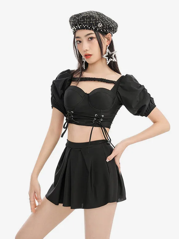 Sweet Lolita Outfits Purple Lace Up Short Sleeves Top Pants